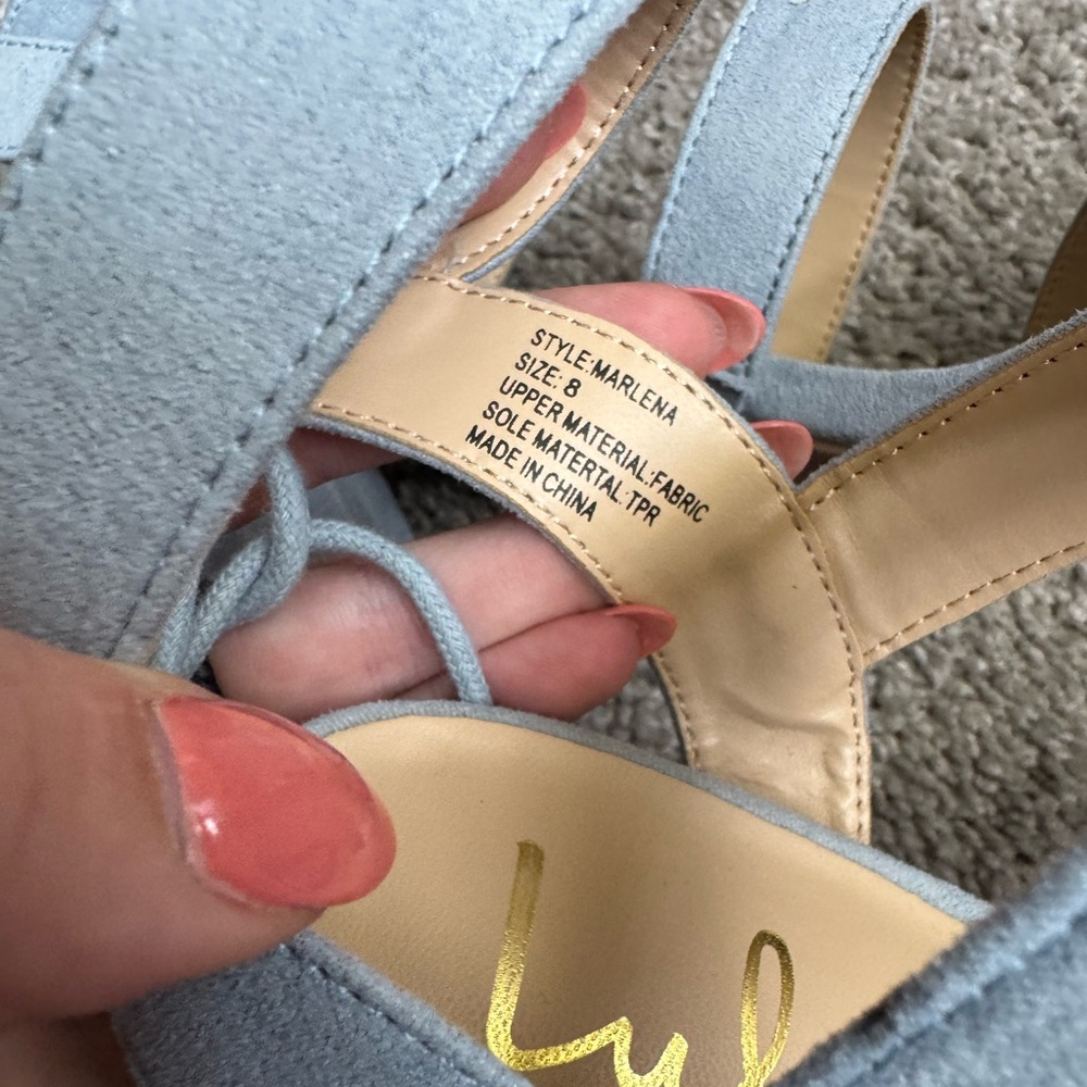 Lulu's Marlena Blue Grey Suede Caged Lace-Up Heel - Picture 8 of 9